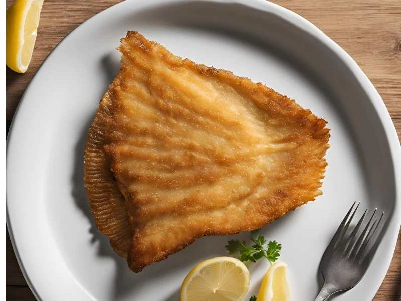 Flounder recipes include baked lemon herb flounder and friend flour (pictured here) on a white plate with lemon wedges.