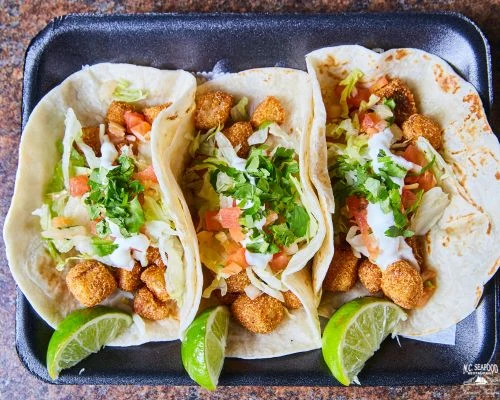 Best fish taco recipe - 3 blackened fish tacos with avocado crema 