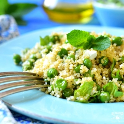 A mint and pea salad with couscous is a perfect spring side dish to pair with seasonal seafood.